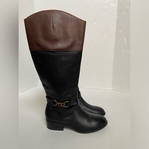 Ralph Lauren Riding Boots Brown Black Leather Shoes Womens Sz 7B Wide Calf Knee